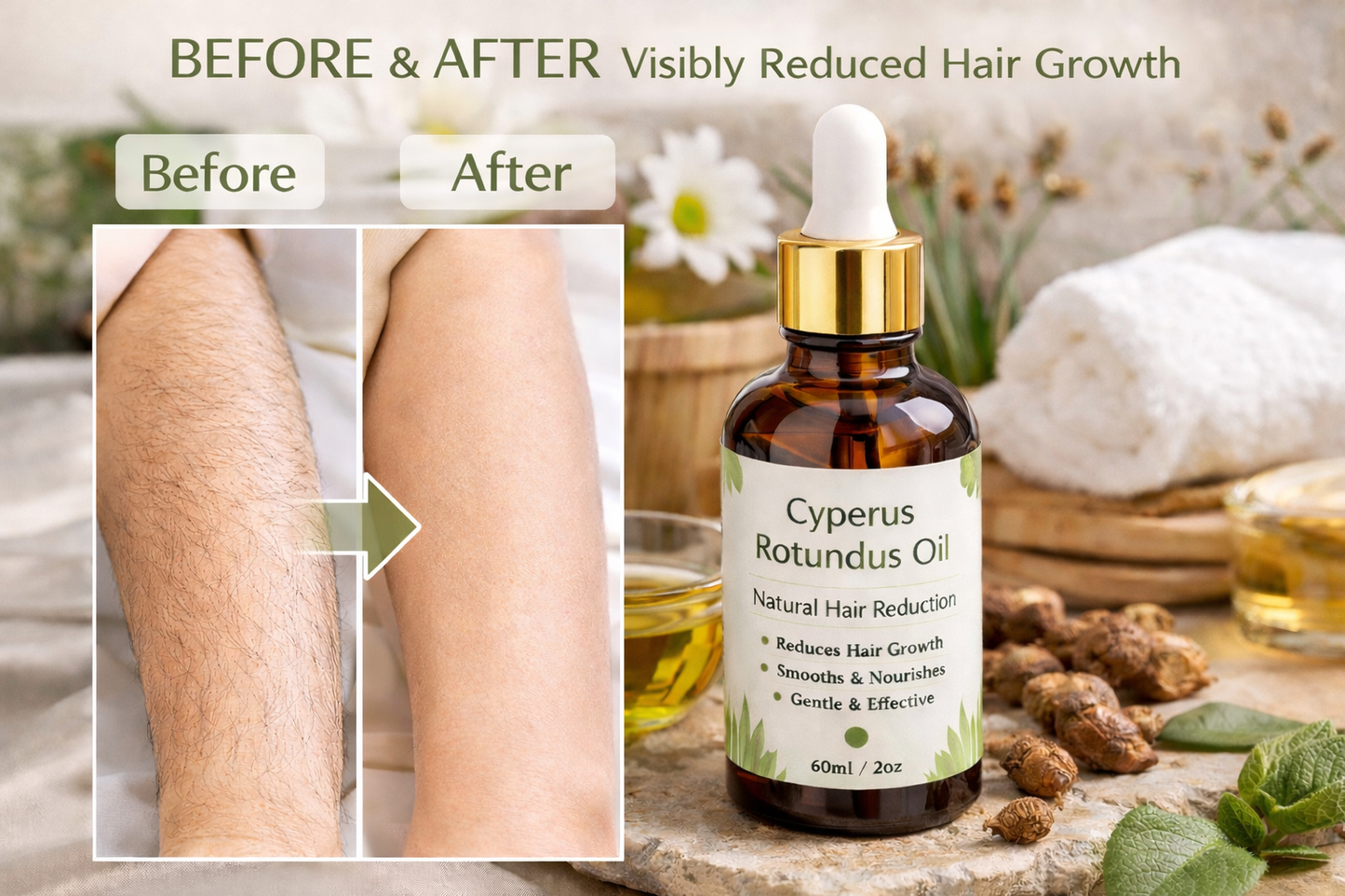 Cyperus Rotundus Oil for Natural Hair Reduction - 60Ml/2Oz